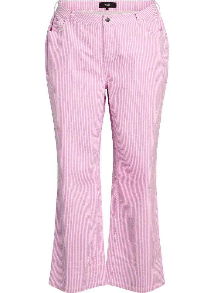 Coloured Myra jeans with stripes and wide legs, Pink, Packshot image number 0