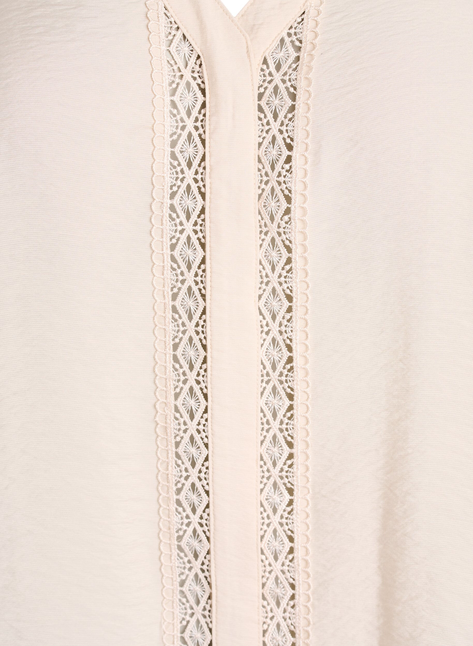 Zizzifashion Blouse with V-neck and embroidered bands, Beige, Packshot image number 2