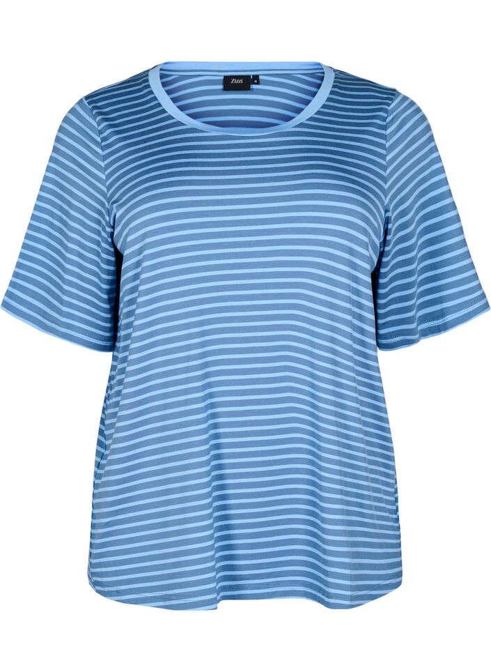 T-shirt with TENCEL™ Lyocell and stripes, Blue, Packshot image number 0