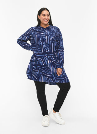 FLASH - Dotted tunic with long sleeves, Medieval Blue AOP, Model image number 2