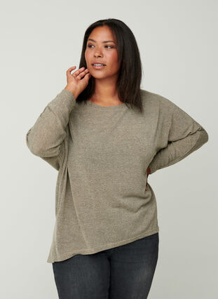 Plain-coloured blouse with long sleeves, Caramel Cream, Model image number 0