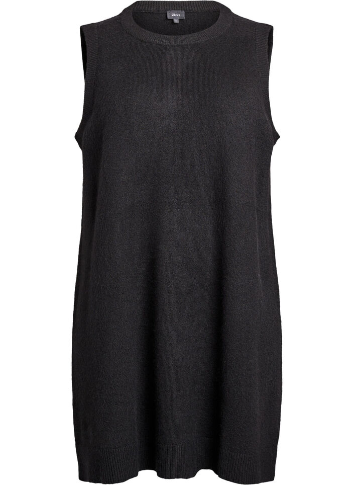 Short sleeveless knitted dress, Black, Packshot image number 0