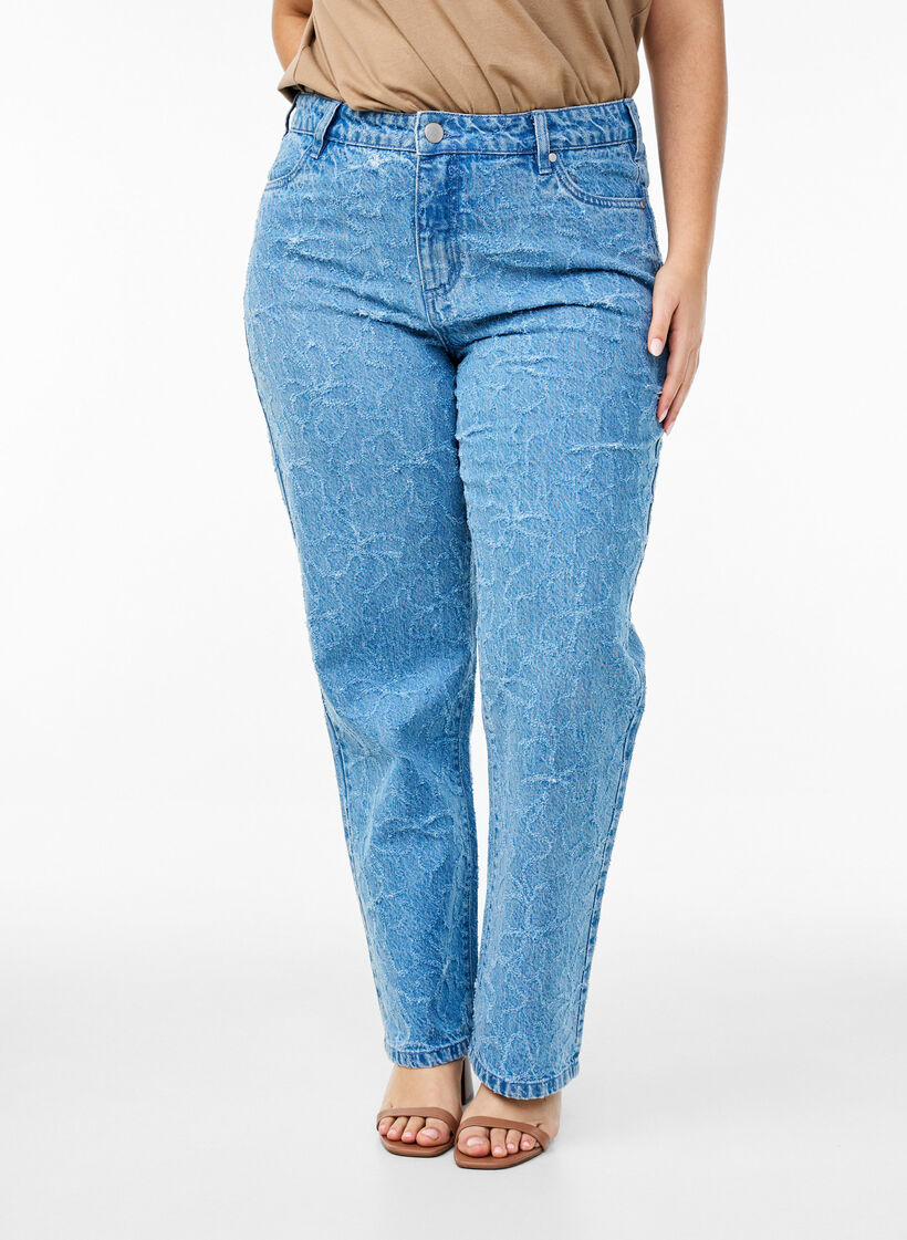 Gemma jeans with a high waist and floral pattern, Light Blue, Model image number 3