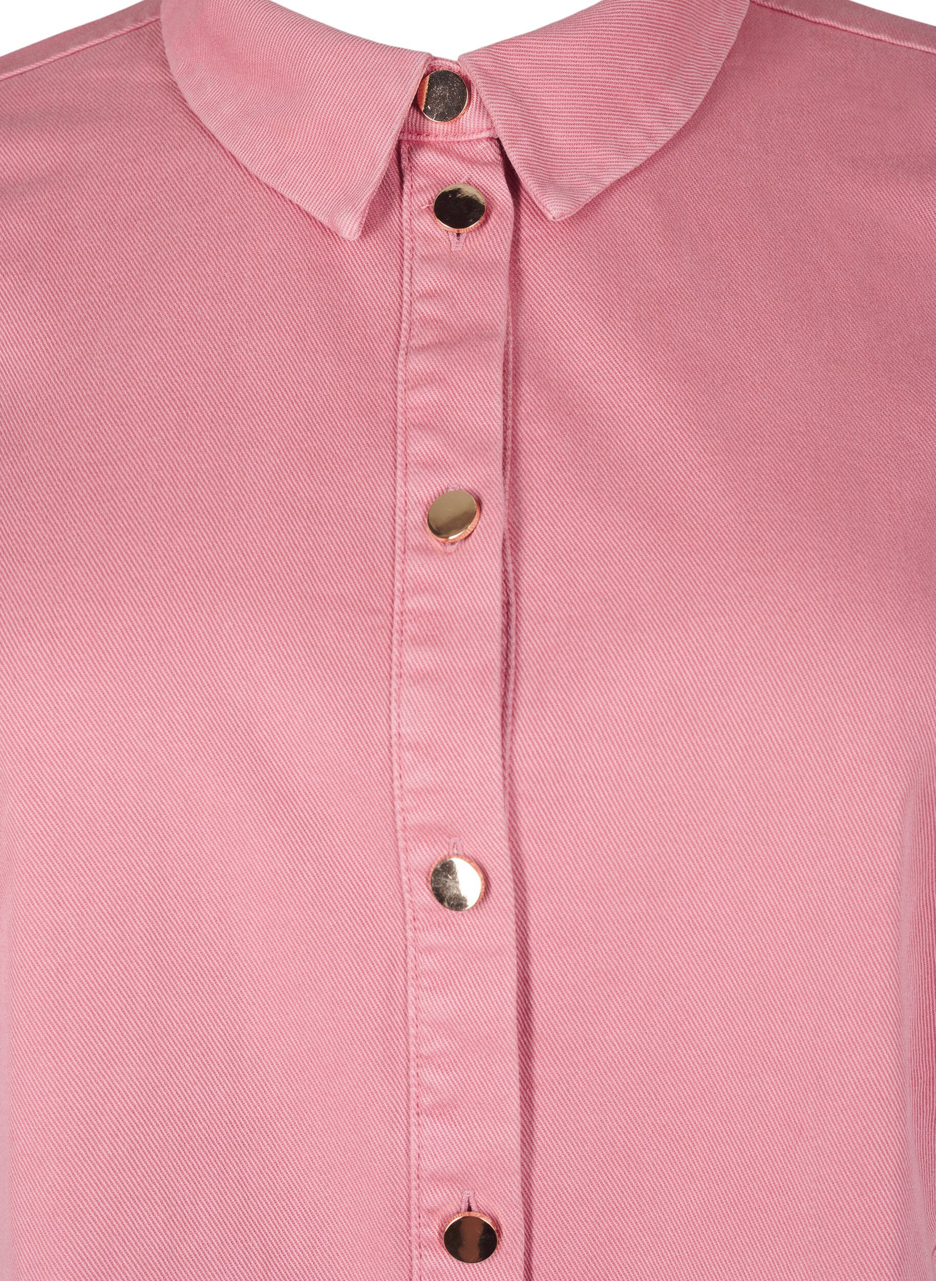 Zizzifashion Coloured denim shirt dress with mesh details, Heather Rose, Packshot image number 2