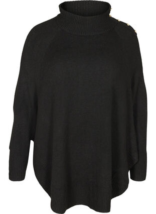 Knitted poncho with button details, Black, Packshot image number 0