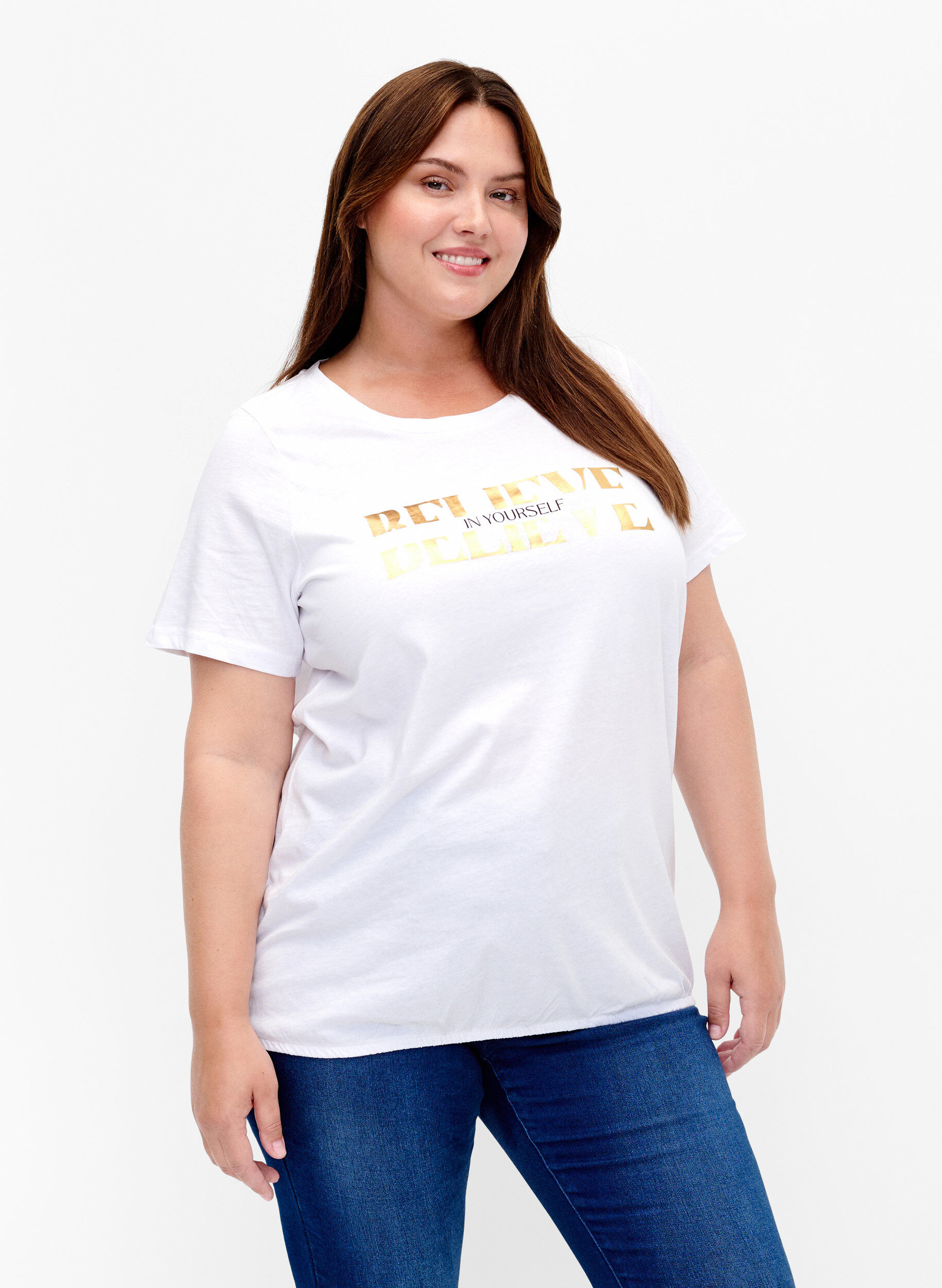 Zizzifashion Cotton t-shirt with foil print, B. White w. Believe, Model image number 0