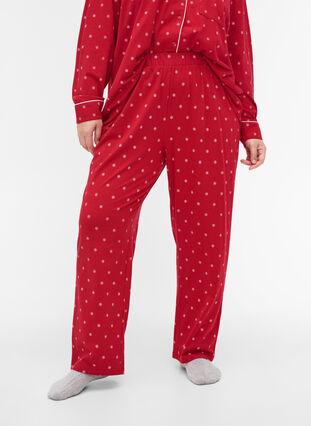 Printed cotton pyjama trousers, Tango Red AOP, Model image number 1