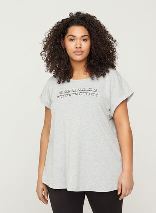 Short-sleeved sports T-shirt with print, Light Grey Melange, Model image number 0