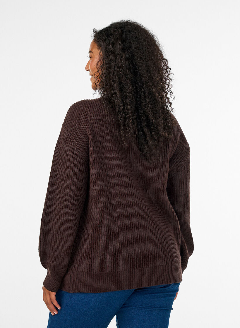 Knitted sweater with high neck and zipper, Brown, Model image number 2