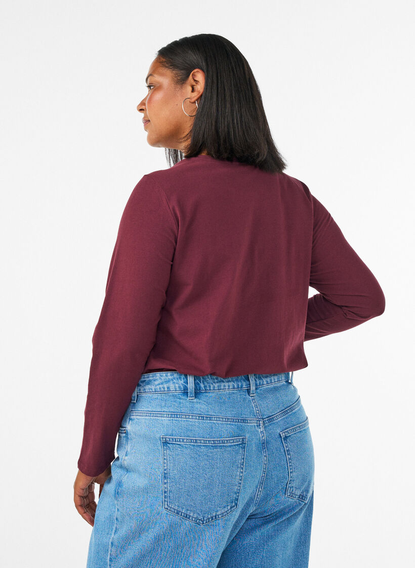 Basic jersey blouse with long sleeves, Red, Model image number 2