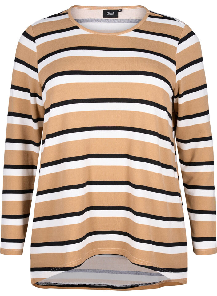 Striped blouse with long sleeves, Black, Packshot image number 0