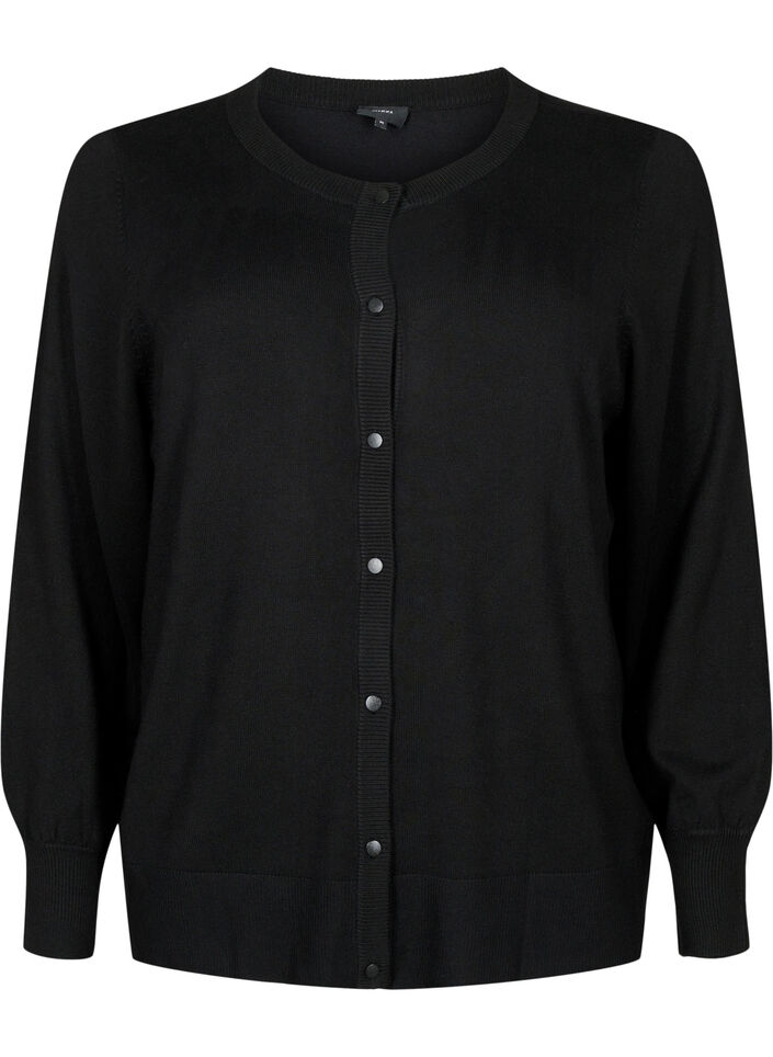 Knitted cardigan with round neck and buttons, Black, Packshot image number 0