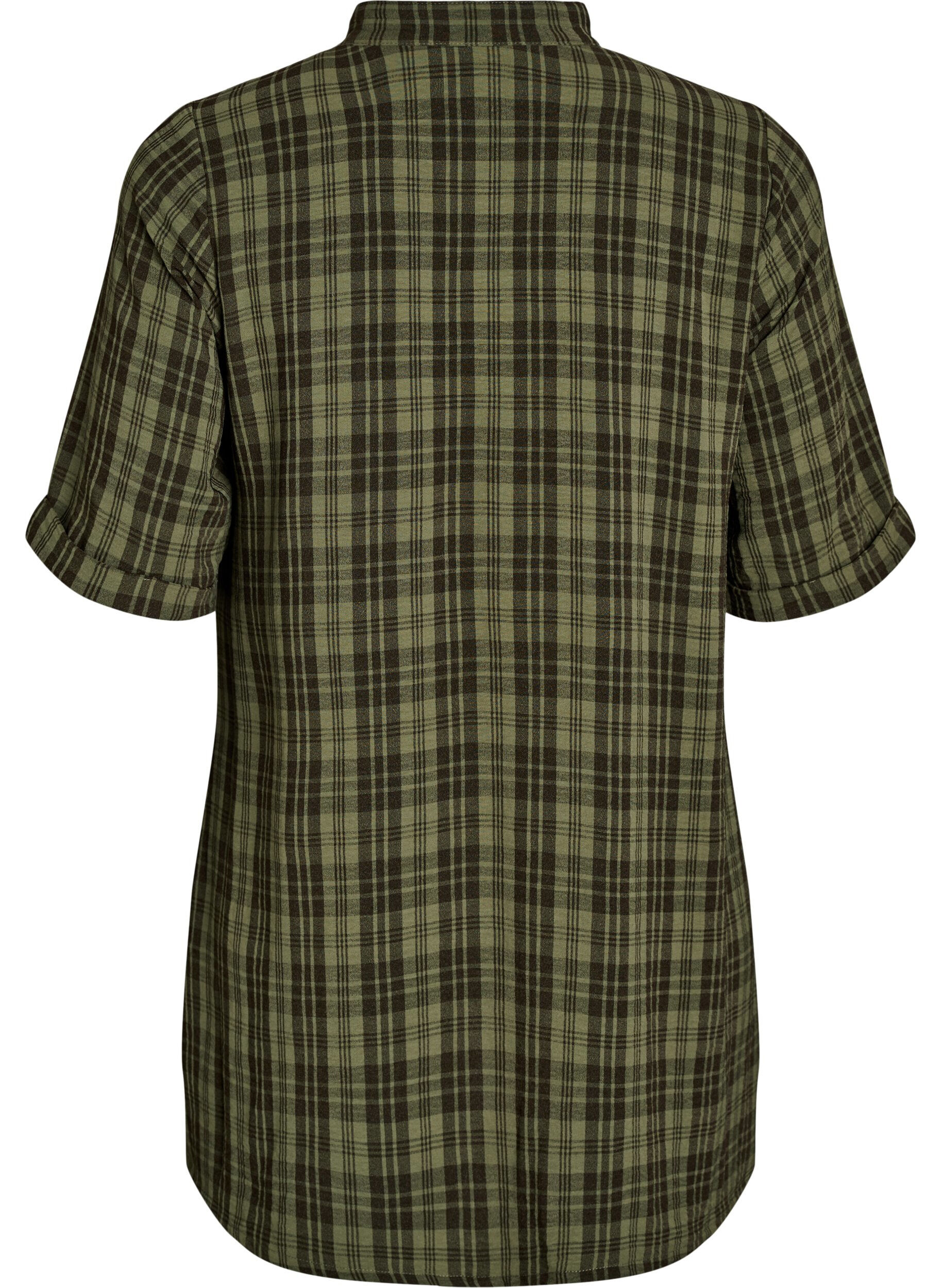 Zizzifashion Tunic with short sleeves and checkered pattern, Green, Packshot image number 1