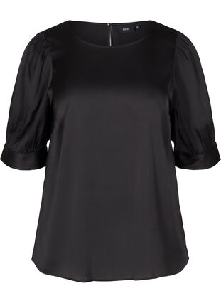 Short-sleeved shiny blouse, Black, Packshot image number 0