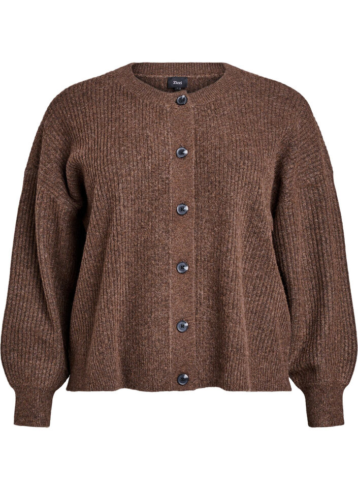 Rib knit cardigan with buttons, Brown, Packshot image number 0