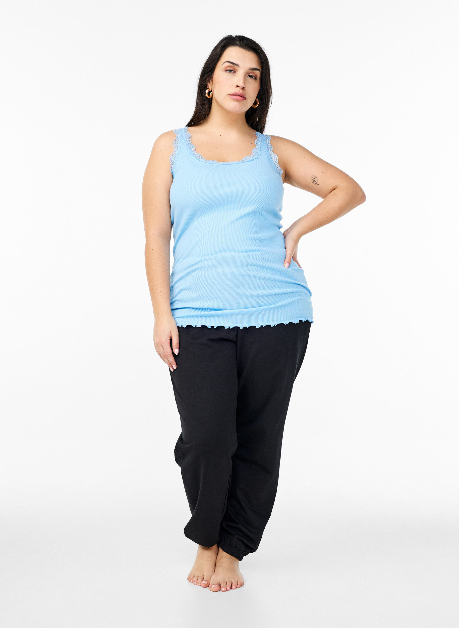 ZizzifashionTop with lace trim, Light Blue, Model image number 1