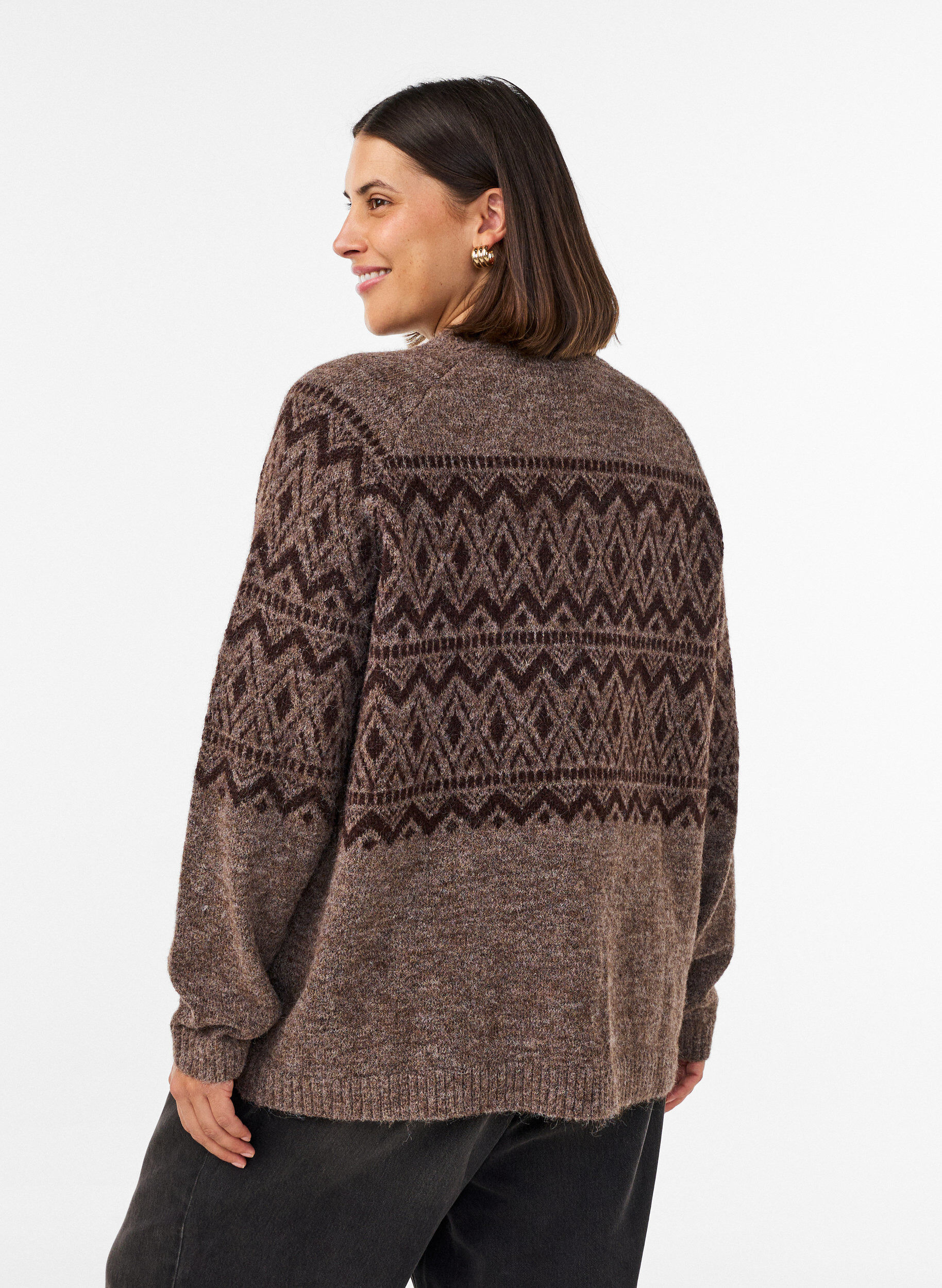 ZizzifashionJacquard pattern cardigan, Brown, Model image number 2