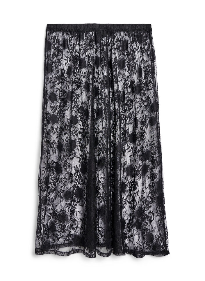 Long skirt in sheer lace, Black, Packshot image number 1