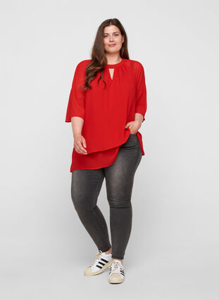 Chiffon blouse with 3/4 sleeves, Tango Red, Model image number 2