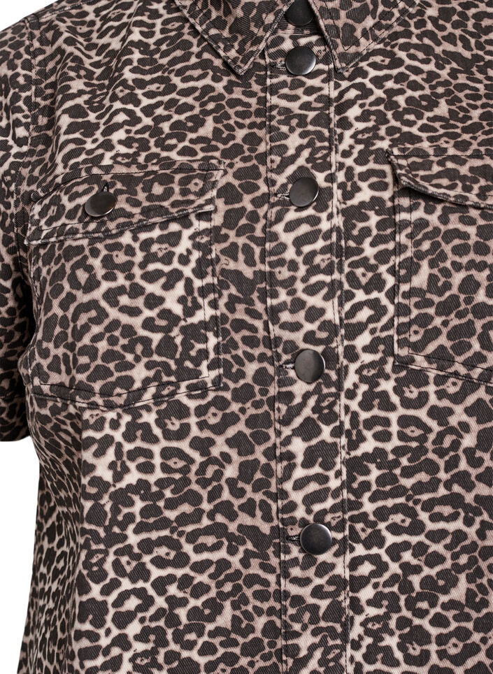 Denim shirt dress with leopard print, Brown, Packshot image number 2