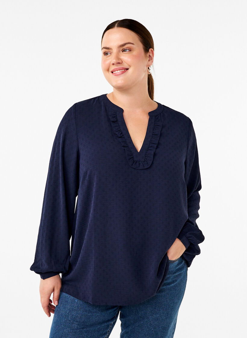 Long-sleeved blouse with structure, Navy Blazer, Model image number 0
