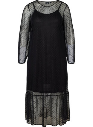 Long transparent dress with dots, Black, Packshot image number 0