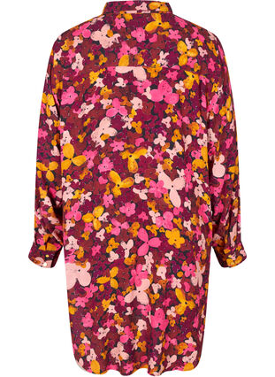Long-sleeved, floral viscose tunic, Hot Pink Flower, Packshot image number 1