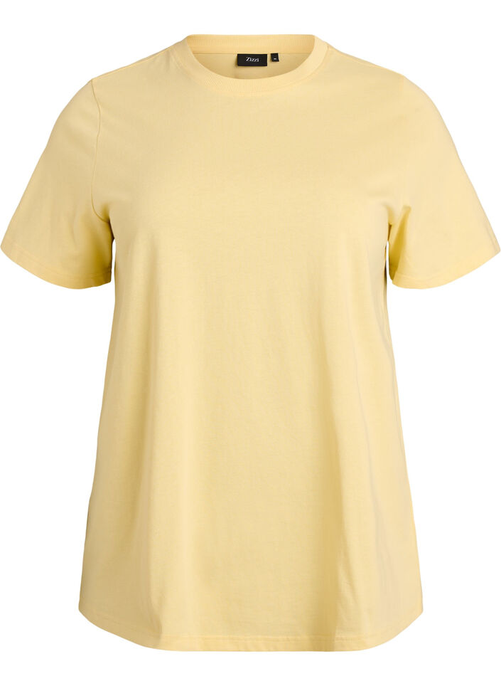 Basic cotton T-shirt with round neck, Yellow, Packshot image number 0