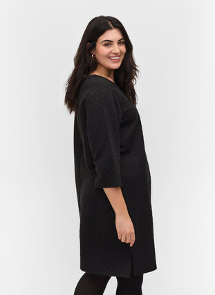 Structured dress with 3/4 sleeves, Black, Model image number 1