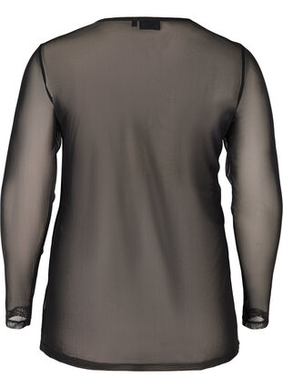 Close-fitting mesh blouse, Black, Packshot image number 1