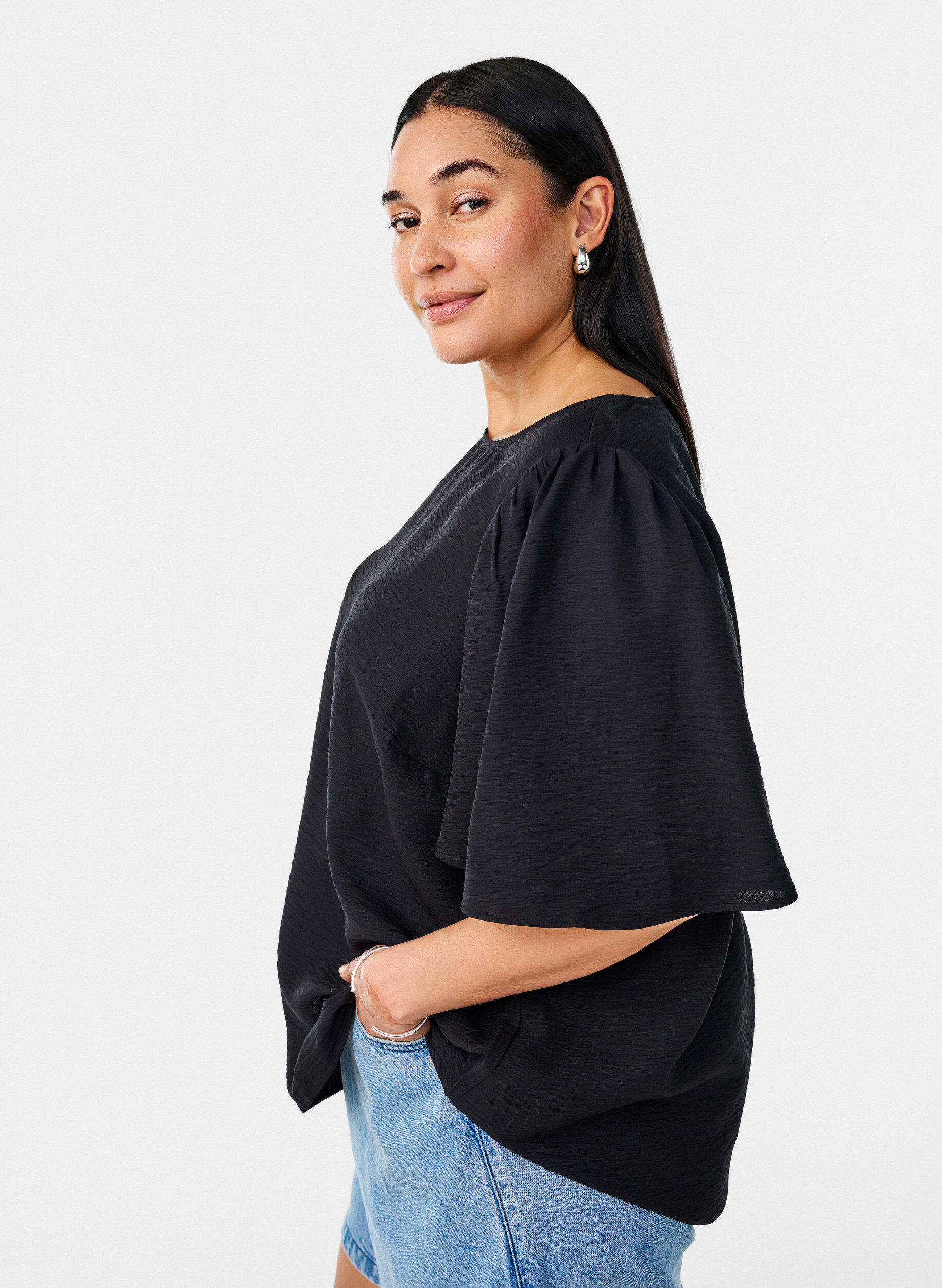 Zizzifashion Blouse with short, wide sleeves, Black, Image image number 0