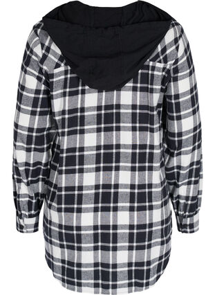 Checked shirt jacket with hood, Black/White Check, Packshot image number 1