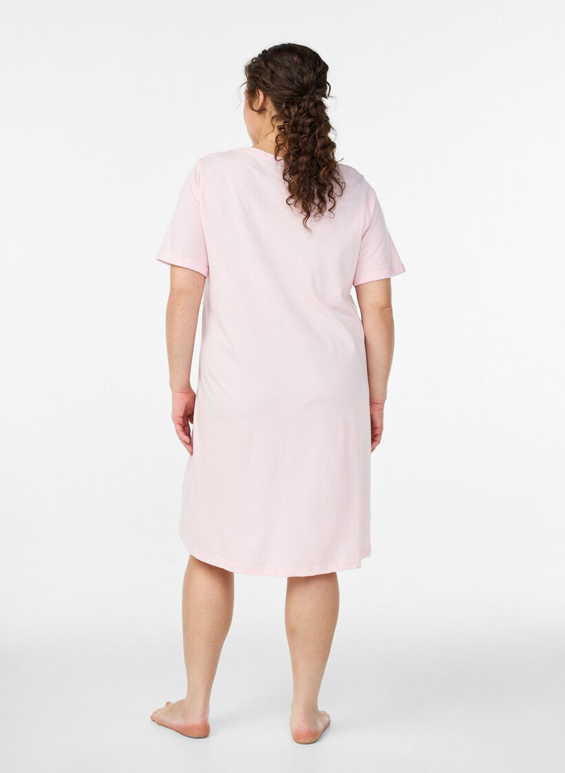 Short-sleeved nightgown in organic cotton, Pink, Model image number 1