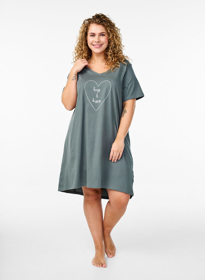 Organic cotton nightgown with v-neck, , Model image number 1