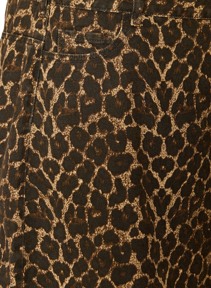 Short denim skirt with leopard print and an A-line shape, Brown, Packshot image number 3