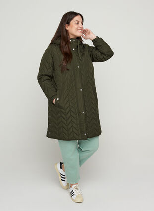 Quilted jacket with hood, Forest Night, Model image number 2