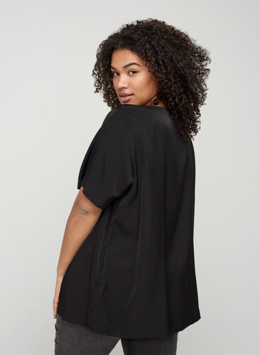 Short-sleeved blouse with a zip detail, Black, Model image number 1