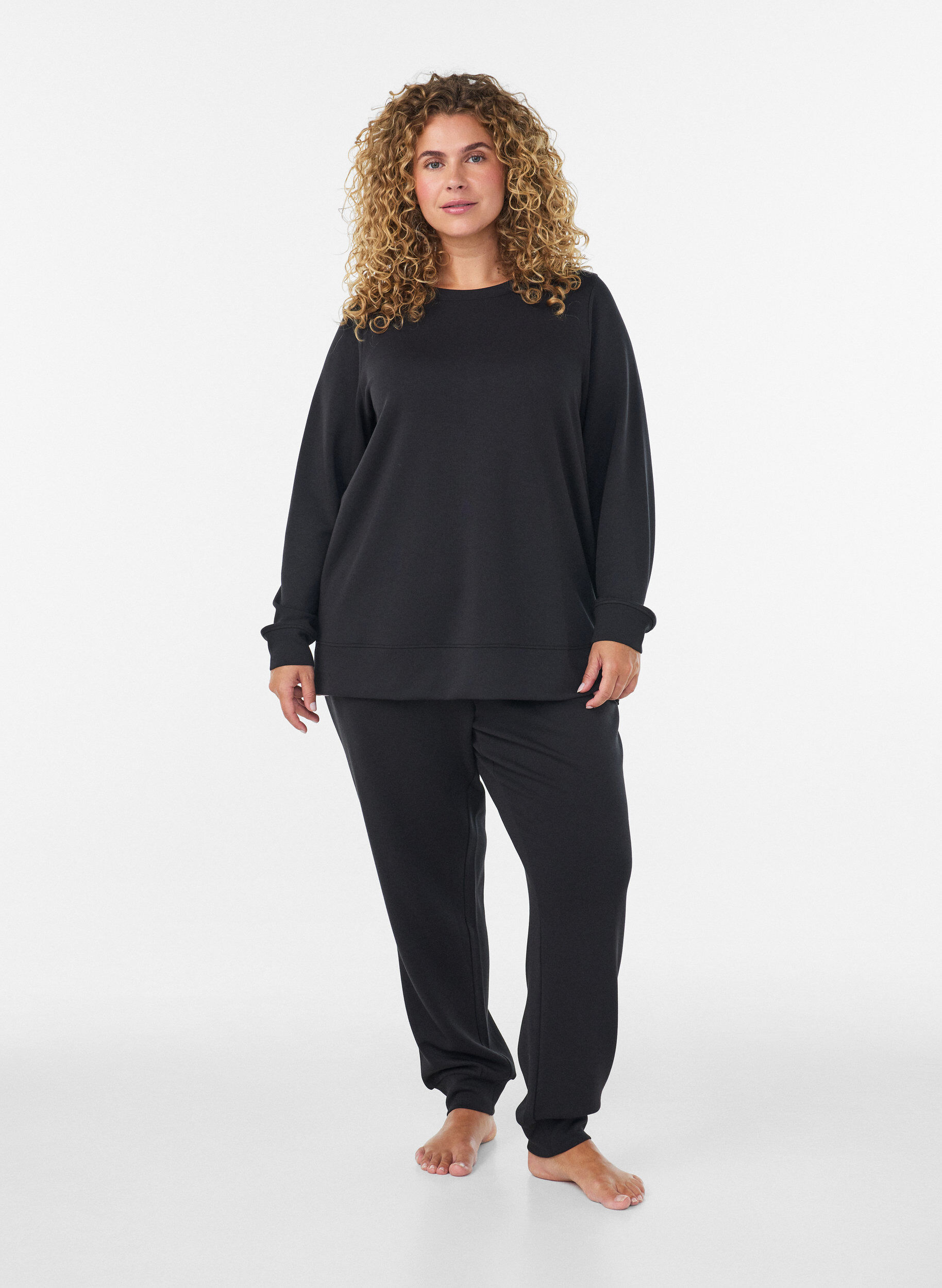 ZizzifashionLong-sleeved jersey blouse with a round neck, Black, Model image number 1
