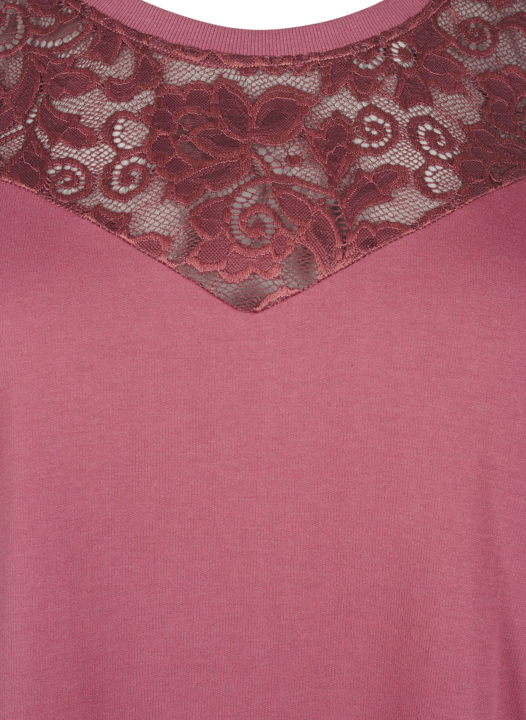 Zizzifashion Sweatshirt with lace details, Rose Brown, Packshot image number 2