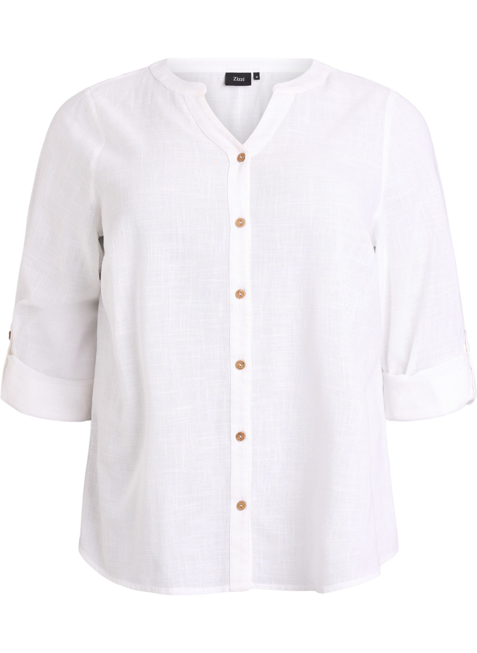 Cotton shirt blouse with V-neck