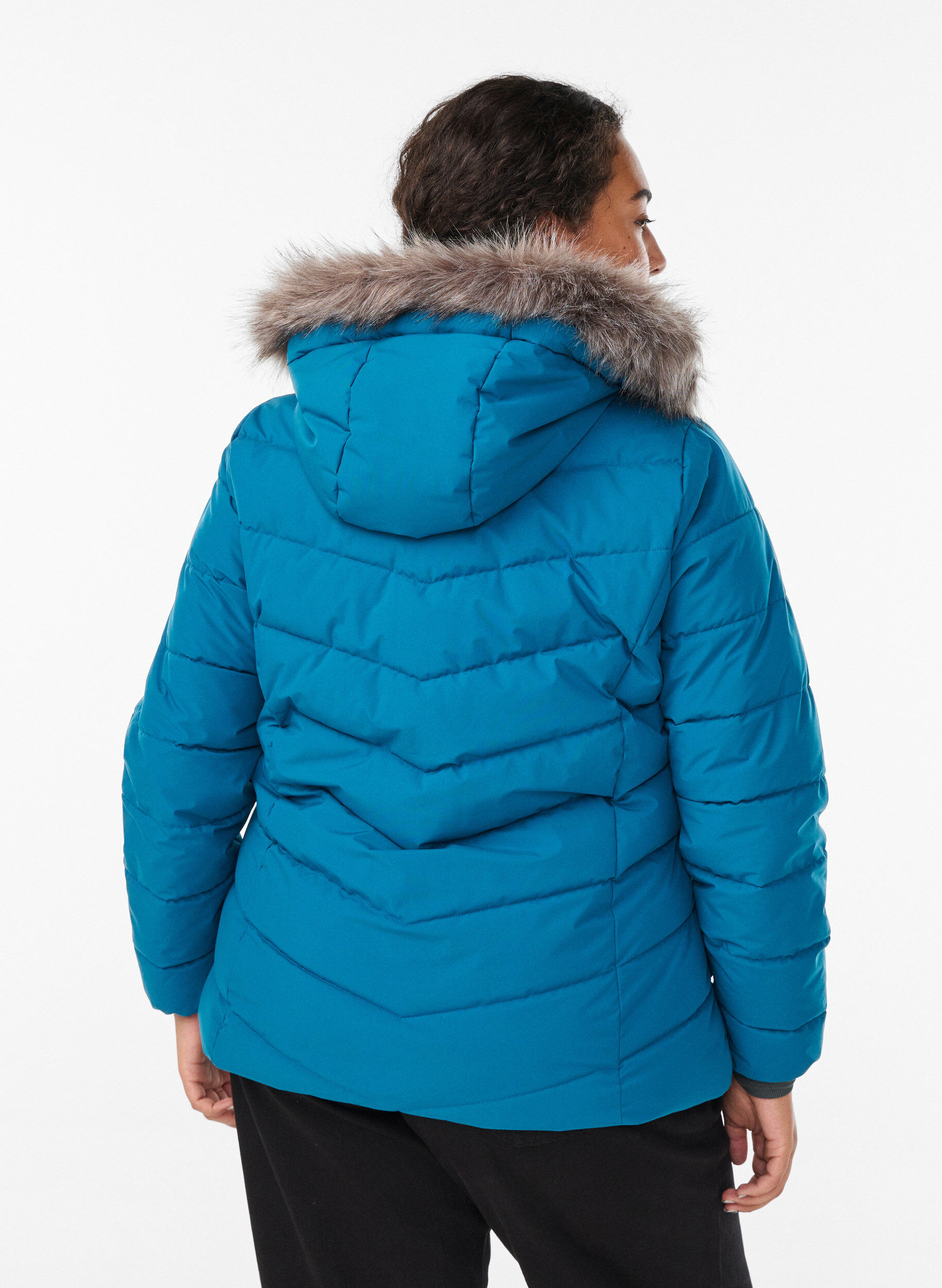 ZizzifashionShort puffer jacket with hood, Petrol, Model image number 2