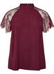 Blouse with short lace sleeves and high neck, Red, Packshot image number 0