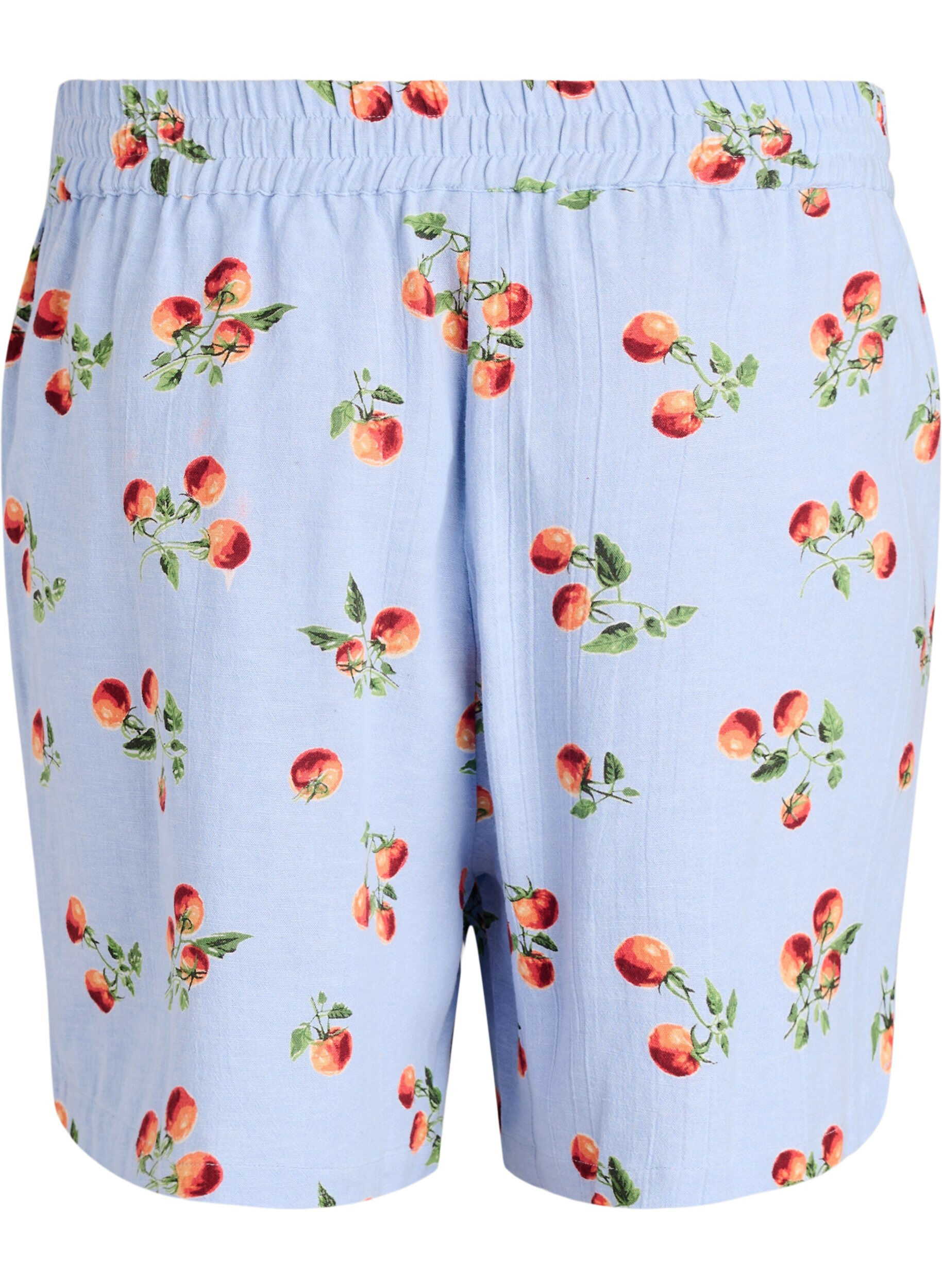 Zizzifashion Cotton shorts with a tomato print and high waist, Light Blue, Packshot image number 1