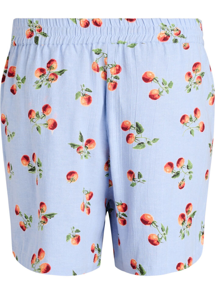 Cotton shorts with a tomato print and high waist, Light Blue, Packshot image number 1