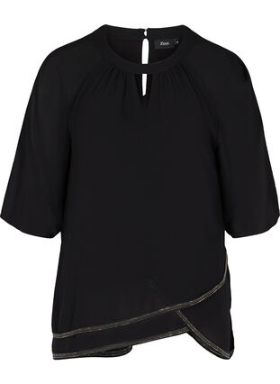 Blouse with 3/4 length sleeves and jewels at the hem, Black, Packshot image number 0