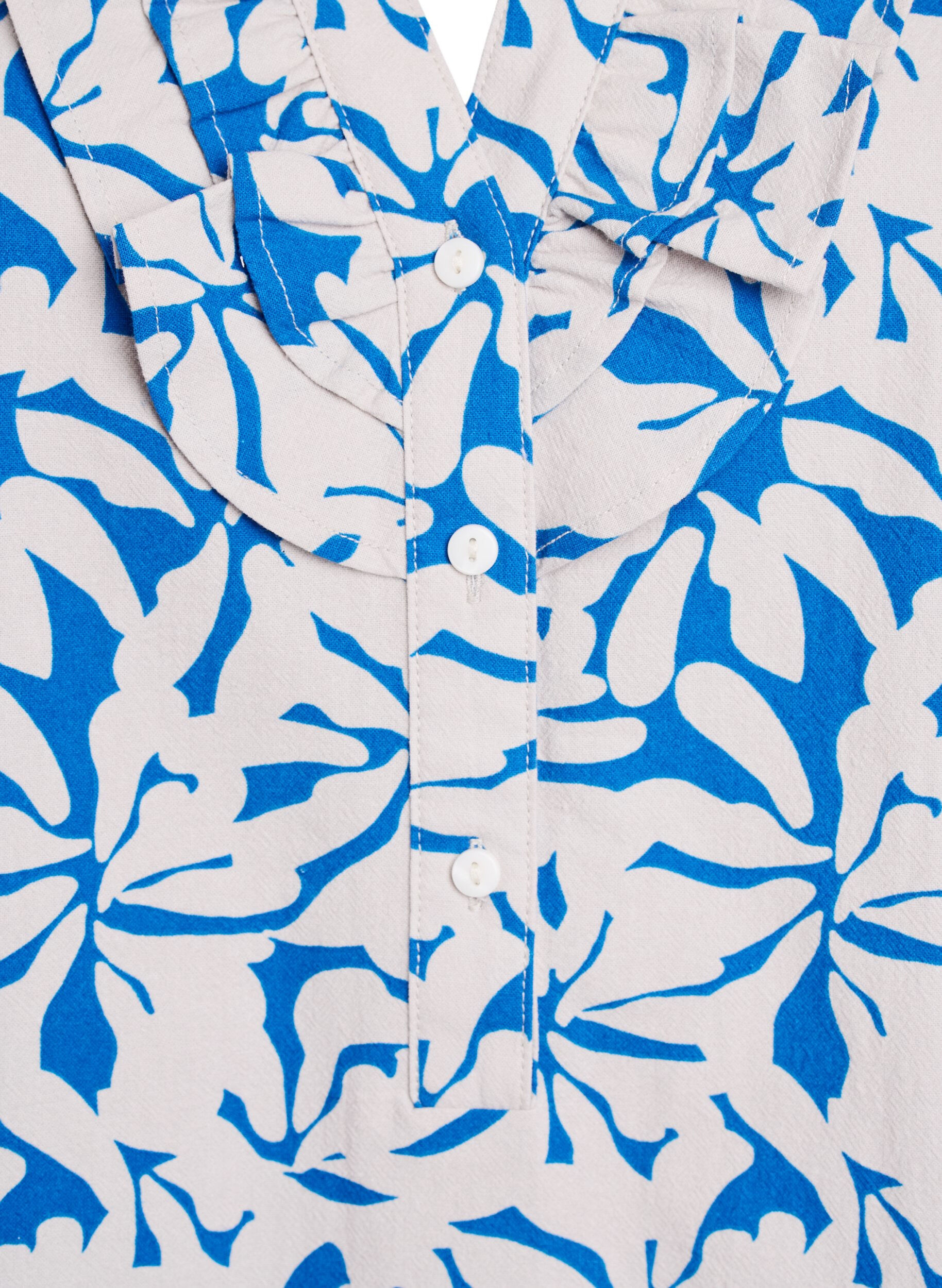 Zizzifashion 3/4 sleeve cotton blouse with flowers, Blue, Packshot image number 2