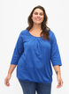 Cotton blouse with 3/4 sleeves, Galaxy Blue, Model image number 0