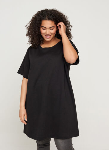 Sweater tunic with short sleeves, Black, Model image number 0