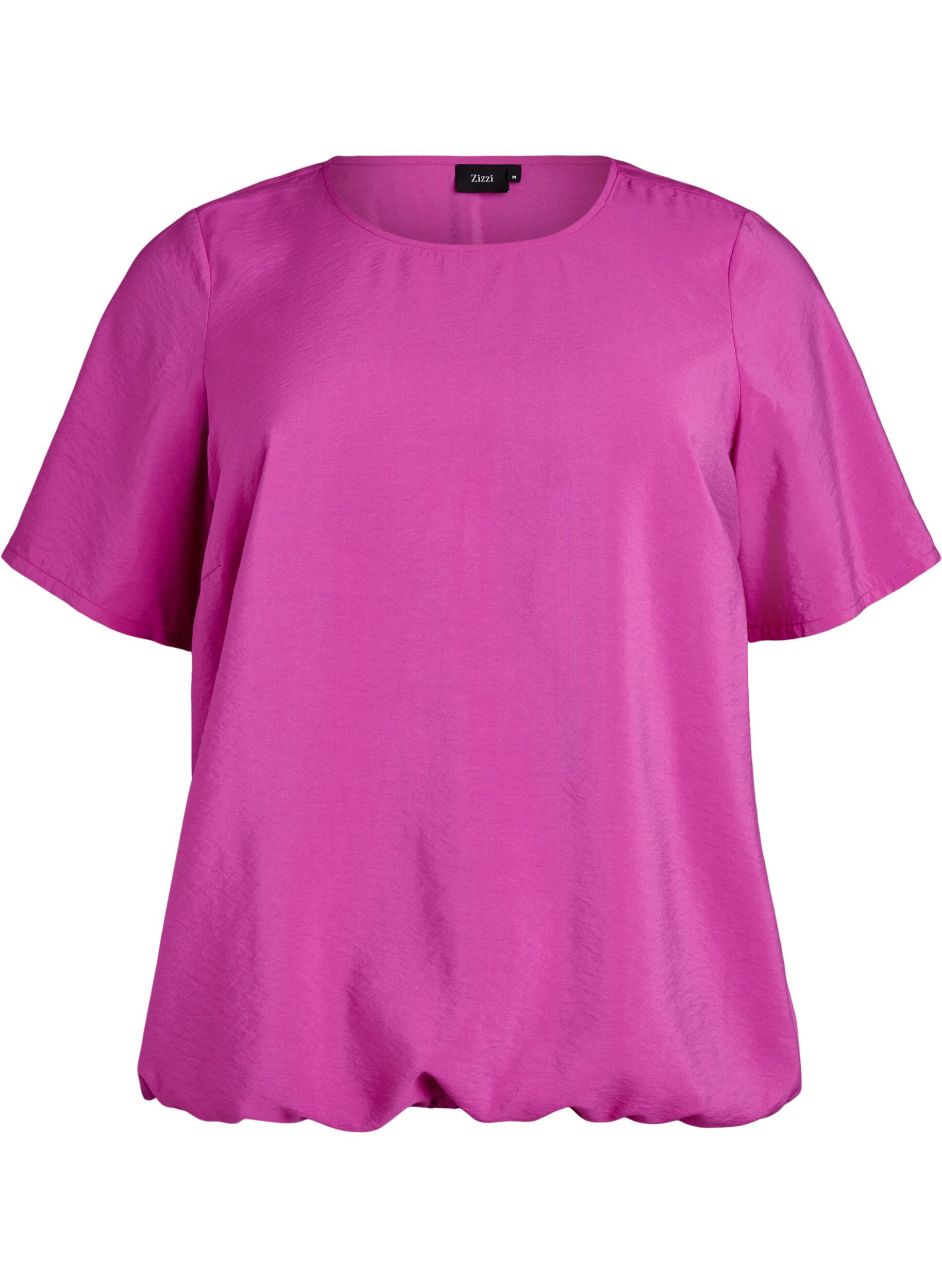 Short-sleeved blouse with elastic hem