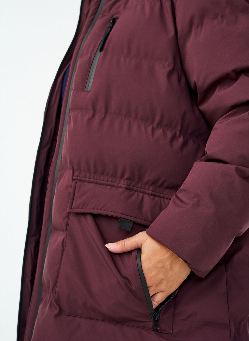 Puffer coat with hood and pockets, Dark Bordeaux, Model image number 3